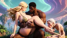 Old Granny Licks Feet in Black Man's Lap