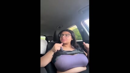 Latina with Big Tits in Car