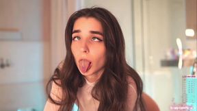 Brunette home alone - Petite skinny leggy babe in erotic solo video