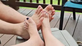 Footsie play barefoot by the back porch