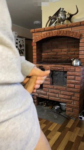 Jerking off My Dick in the Wood Near the Stove