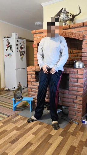 Jerking off My Dick in the Wood Near the Stove