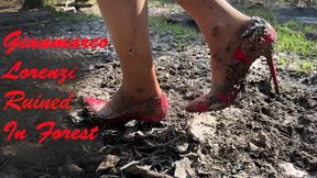 Gianmarco lorenzi pumps in the forest, high heels ruined, high heels in mud, wet high heels