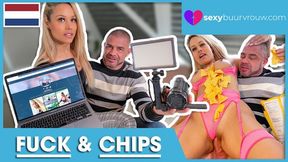 Raw Dutch sex: He cums, she chomps, munching chips as his dick&#x1F346; disappears down throat