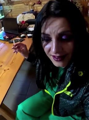 Green Downjacket Tease Smoking, Humiliation &amp; Messy Cum Play