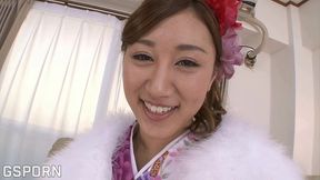 sexy japanese girl with kimono is fucked in hot threesome