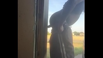 Ebony bubble black butt with cucumber outside watching trash