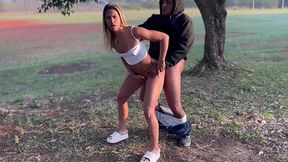 Blonde latina lets a tough guy tear her pussy in a rough manner outdoors