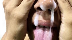 Dirty amateur babe swallows hot cum.