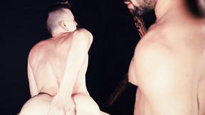 ”Satisfying Axel Abysse stroked his shaft while getting punched in his anus by in”