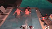 Hot tub live that turns into group sex and swapping ending in a double cream pie