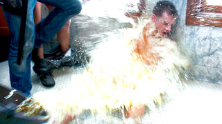 Bucket of PISS thrown over annihilated police man