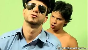 Uniformed gay policeman fucked by adorable Latino twink