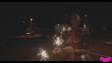 Topless Outdoors Public Sparklers With Honey Gold And Dakota Marr