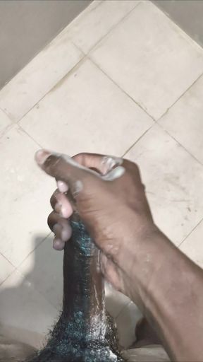 TS Azzy Doing Self Pleasure Best Soap Handjob Masturbation in Bathroom