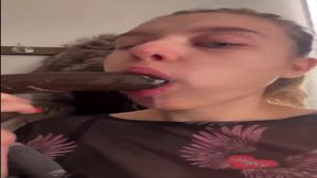 Soaked and lustful fresh gives a deepthroat sucking in the changing room