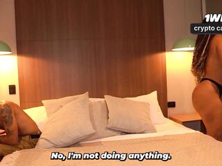 Skinny tattooed stepson ends up fucking his stepmom when they share a daybed