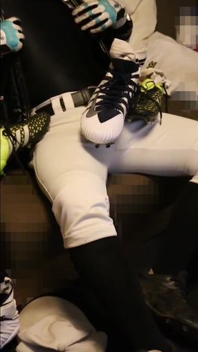 A baseball player with a nipple morro experiencing socks masturbates with supreme-sized football spikes