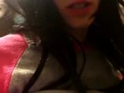 nerdy hipster transgirl covering herself in lube