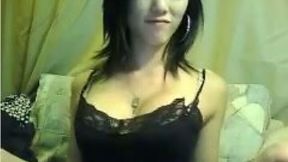 Petite Asian hot girl in black sexy gown strips and masturbates