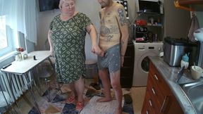 Stepmother Does a Deep Blowjob Jerks off a Dick to a Cumshot