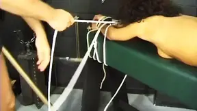 Mature experienced lady with curly hair gets bound and toyed in all the way anal action