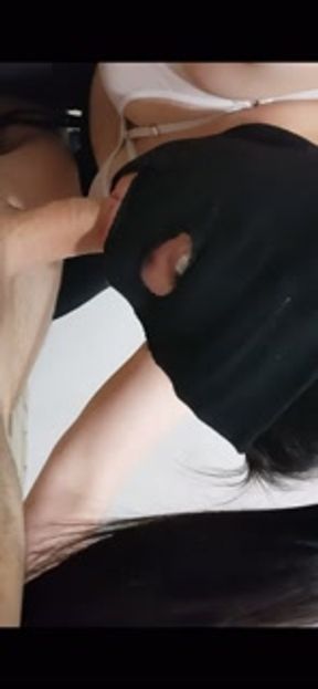 Masked white woman with beautiful tits sucks white cock until she gets all the milk