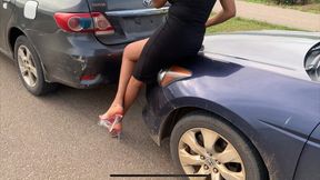 Oops! Fast Driving And FENDER BENDER In Platform Heels