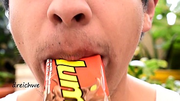 A big chocolate in my mouth