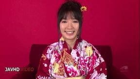 Chiharu's Sexy Kimono Seduction Ends with Ecstatic Asian Creampie Threesome