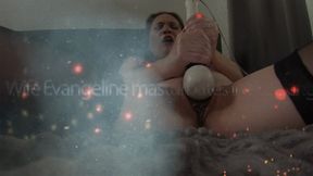 Evangeline masturbates in black Stockings 1