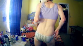 Femboy Foxxo Stripteases In Striped Panties
