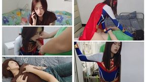 Sexual orgasm dildo transformation Supergirl fetish vibrator fighting jeans remote control boots