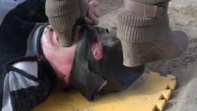 50+ hard heel stomps in the slave's mouth