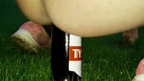 pissing and fucking a bottle in the park