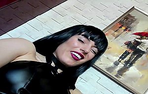 Leatherclad mistress cums in boots