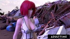 F U T A SENTAI SQUAD Futuristic Futanari Redhead Creampies Wild Girl + Self Sucks With Big Facial