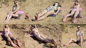 Beauty Lilia is sunbathing and posing on a wild beach barefoot (Full with 40% discount) #20230209