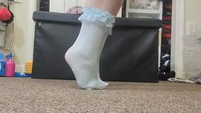 Heel Training in Blue Nylon Ruffle Socks