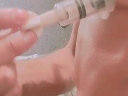 perfect femboy twink in thong clamping pumping nipples hard, sexy kinky sissy solo bdsm