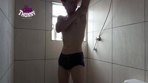 Catches Well–Endowed Young 18+ Man Shaving in Shower