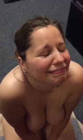 Multiple cumshot bukkake for a cum-loving slut
