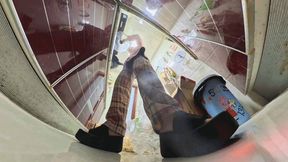 MARTINA is cooking in the kitchen wearing thick black sandals