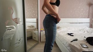 Banged stepsister before going out on a date inside her new tight jeans and cummed (short version)