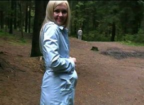 Fantastic blonde Russian exhibitionist girl shows her goodies in the park