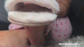 Fuzzy Pink Stinky Open Toe Slippers JOI - Smell My Sweaty Soles & Toes