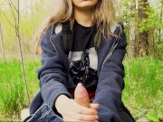 I took my girlfriend to the forest and persuaded her to masturbate to me in a condom.