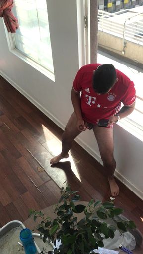 Horny Soccer Coach Caught Jerking off Next to Rooftop Window While Watching Porn