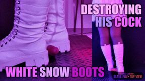 Aggressive Bootjob in White Combat Snow Boots, Post Orgasm Stomping (Mixed Version) - Tamystarly - Cock Balls Crush Trample, CBT, Trampling, Shoejob