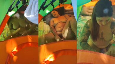 Batendo siririca escondida na Barraca de camping